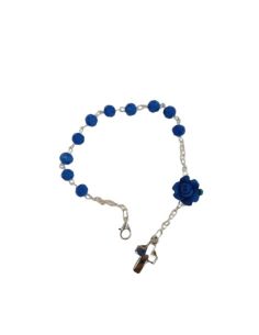 Pulsera C/ Mosq. Cristal Azul Oscuro Cruz Metal C/Rosa