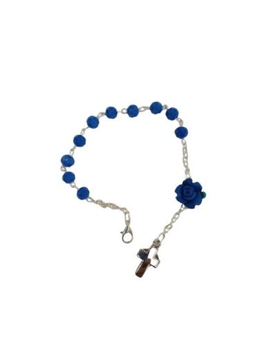 Pulsera C/ Mosq. Cristal Azul Oscuro Cruz Metal C/Rosa