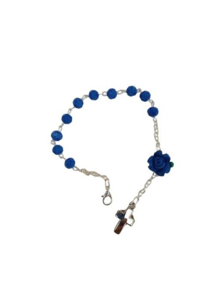 Pulsera C/ Mosq. Cristal Azul Oscuro Cruz Metal C/Rosa