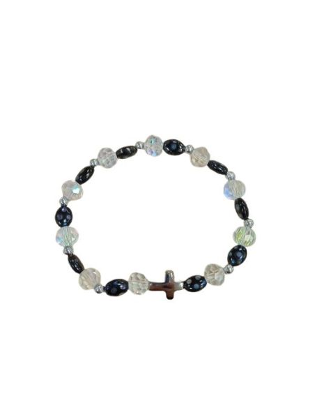 Brazalete Cristal Semillas Negro Cruz Bombata