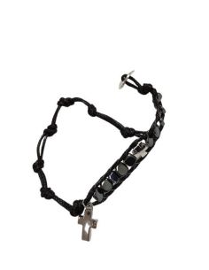Pulsera Decena Ematites Cuerda Botton C/Cruz
