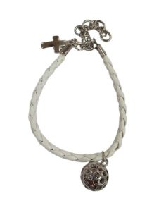 Pulsera Llamador Metal Cuero Blanca Con Cruz