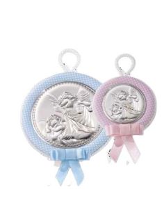 Medalla cuna plata 6,5cm angel farol 10491 celeste