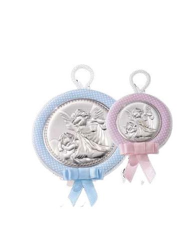 Medalla cuna plata 6,5cm angel farol 10491 celeste