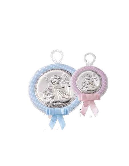 Medalla cuna plata 6,5cm angel farol 10491 rosa