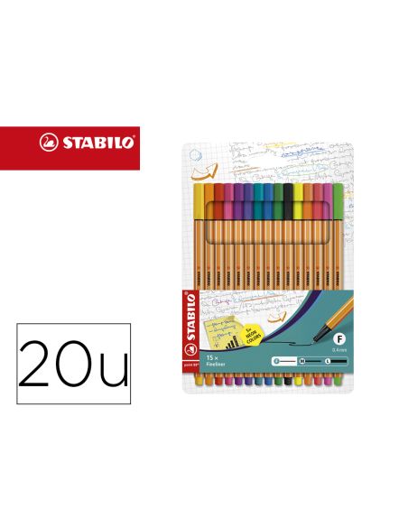 Rotulador Stabilo Punta De Fibra Point 88 Estuche De 15 Unidades Colores Surtidos + 5 Colores Neon