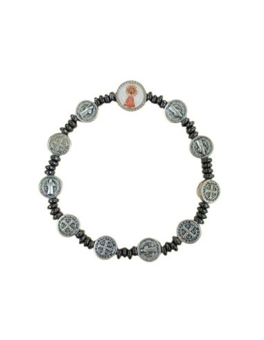 Brazalete San Benito Platos 4Mm Hematites V. Del Pilar