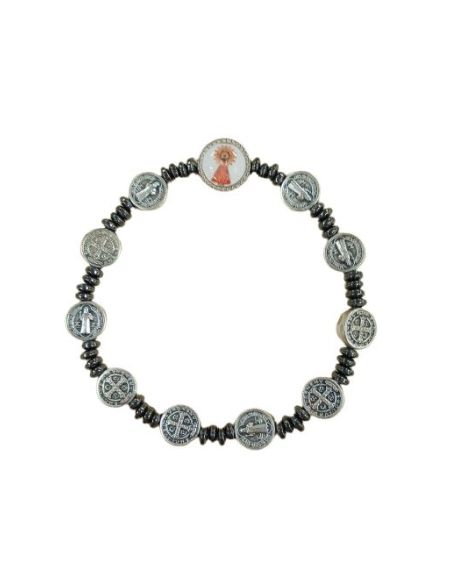 Brazalete San Benito Platos 4Mm Hematites V. Del Pilar