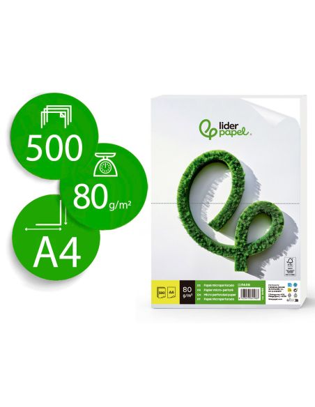 Papel Liderpapel A4 80G/M2 Liso Microperforado En Dos Partes Iguales Paquete De 500 Hojas