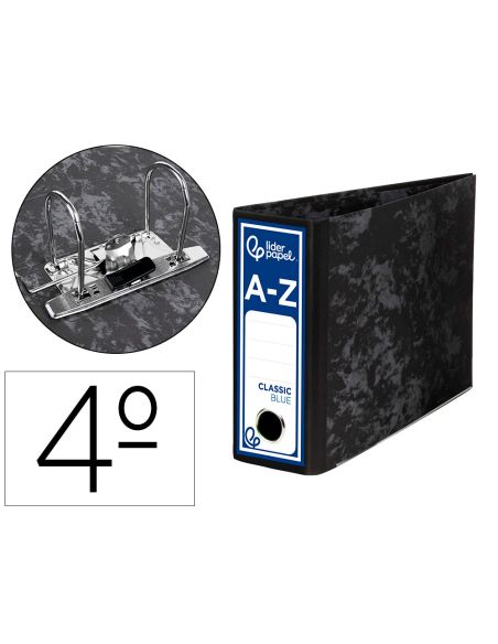Archivador De Palanca Liderpapel Cuarto Apaisado Classic Blue Sin Rado Lomo 80Mm Negro Compresor Metalico