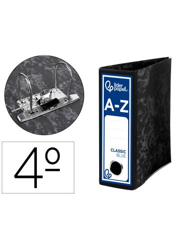 Archivador De Palanca Liderpapel Cuarto Classic Blue Sin Rado Lomo 80Mm Negro Compresor Metalico