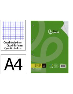 Recambio Liderpapel A4 100 Hojas 75Gr Cuadro 4Mm Con Margen 4 Taladros