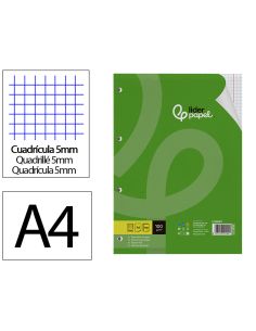 Recambio Liderpapel A4 100 Hojas 100Gr Cuadro 5Mm Con Doble Margen 4 Taladros