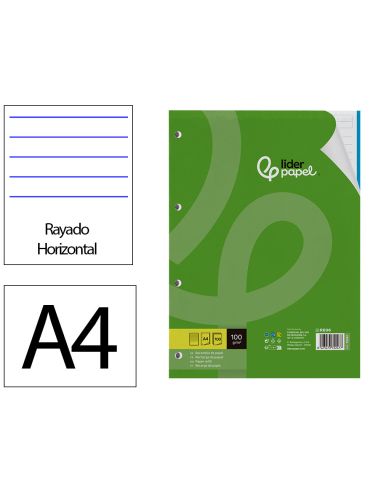 Recambio Liderpapel A4 100 Hojas 100Gr Rayado Horizontal 4 Taladros Bandas De 5 Colores
