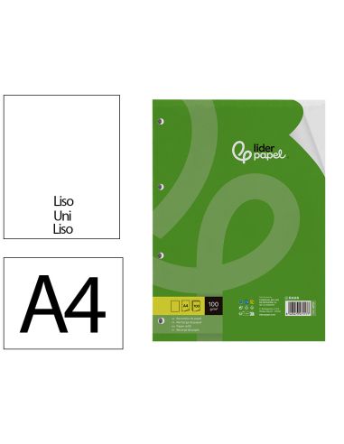 Recambio Liderpapel A4 100 Hojas 100Gr Liso Sin Margen 4 Taladros