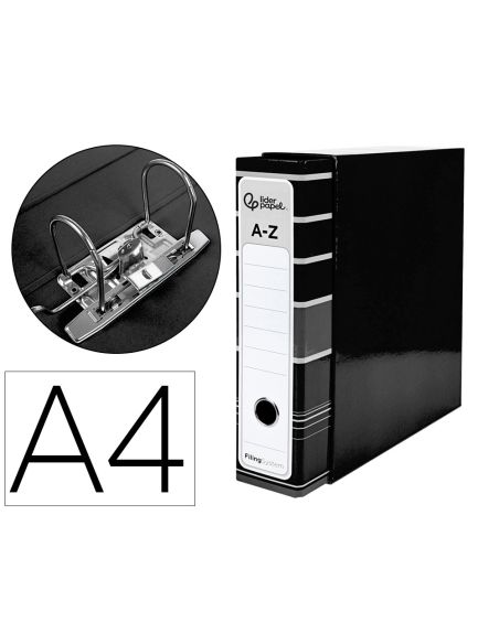 Archivador De Palanca Liderpapel A4 Filing System Forrado Sin Rado Lomo 80Mm Negro Con Caja Y Compresor Metalico
