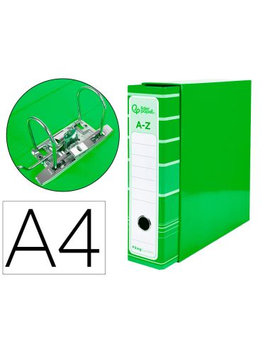 Archivador De Palanca Liderpapel A4 Filing System Forrado Sin Rado Lomo 80Mm Verde Con Caja Y Compresor Metalico