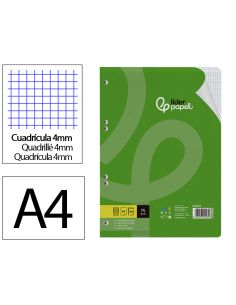 Recambio Liderpapel A4 100 Hojas 75Gr Cuadro 4Mm Con Margen 16 Taladros