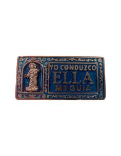 Placa Metal "Ella Me Guia" Smalt. Auxiliadora Azul