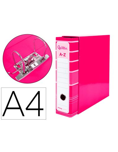 Archivador De Palanca Liderpap El A4 Filing System Forrado Sin Rado Lomo 80Mm Rosa Con Caja Y Compresor Metalico