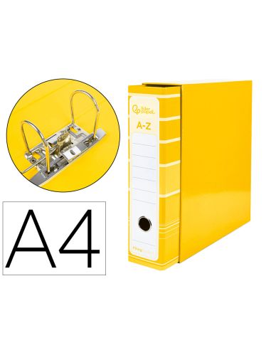 Archivador De Palanca Liderpapel A4 Filing System Forrado Sin Rado Lomo 80Mm Amarillo Con Caja Y Compresor Metal