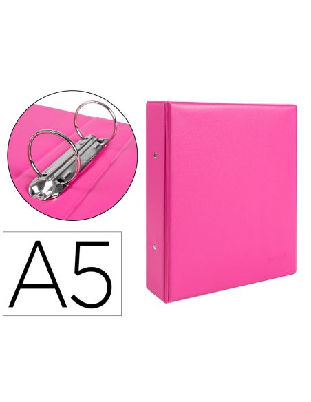 Carpeta De 2 Anillas 40 Mm Redondas Liderpapel A5 Carton Forrado Pvc Fucsia