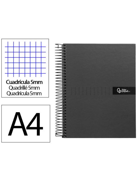 Cuaderno Espiral Liderpapel A4 Micro Crafty Tapa Forrada 120H 90Gr Cuadro 5Mm 5 Bandas 4 Colores Color Negro