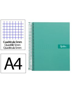 Cuaderno Espiral Liderpapel A4 Micro Crafty Tapa Forrada 120H 90Gr Cuadro 5Mm 5 Bandas 4 Taladros Color Turquesa
