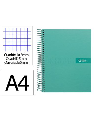 Cuaderno Espiral Liderpapel A4 Micro Crafty Tapa Forrada 120H 90Gr Cuadro 5Mm 5 Bandas 4 Taladros Color Turquesa