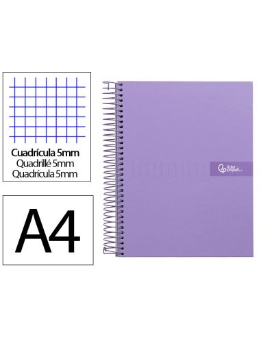 Cuaderno Espiral Liderpapel A4 Micro Crafty Tapa Forrada 120H 90Gr Cuadro 5Mm 5 Bandas 4 Taladros Color Violeta