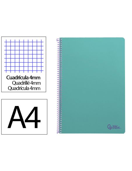 Cuaderno Espiral Liderpapel A4 Smart Tapa Blanda 80H 75Gr Cuadro 4Mm Con Margen Color Turquesa