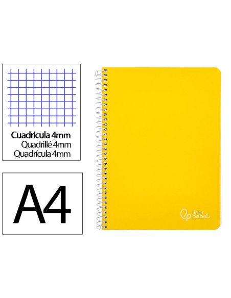 Cuaderno Espiral Liderpapel A4 Witty Tapa Dura 80H 90Gr Cuadro 4Mm Con Margen Color Amarillo