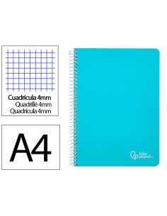 Cuaderno Espiral Liderpapel A4 Witty Tapa Dura 80H 90Gr Cuadro 4Mm Con Margen Color Celeste
