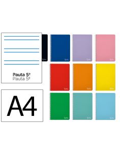 Cuaderno Espiral Liderpapel A4 Witty Tapa Dura 80H 90Gr Rayado Montessori 5Mm Colores Surtidos