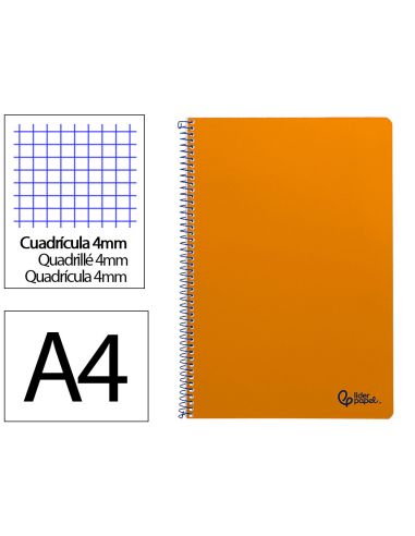 Cuaderno Espiral Liderpapel A4 Smart Tapa Blanda 80H 75Gr Cuadro 4Mm Con Margen Color Naranja