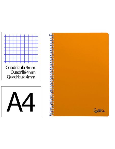 Cuaderno Espiral Liderpapel A4 Smart Tapa Blanda 80H 75Gr Cuadro 4Mm Con Margen Color Naranja