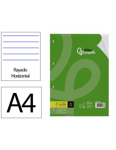 Recambio Liderpapel A4 100 Hojas 75Gr Horizontal Con Margen 4 Taladros