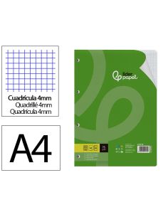 Recambio Liderpapel A4 80 Hojas 75Gr Cuadro 4 Mm Con Margen 4 Taladros