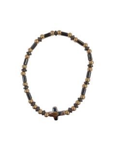 Brazalete Cruz Hematites Cilindro 3X5Mm Dorado