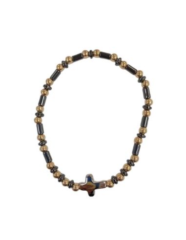 Brazalete Cruz Hematites Cilindro 3X5Mm Dorado