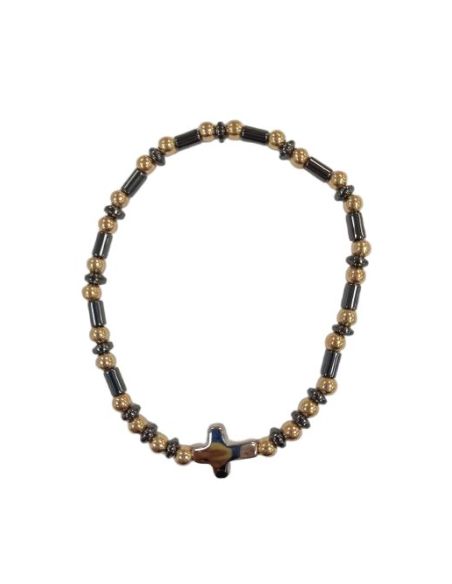 Brazalete Cruz Hematites Cilindro 3X5Mm Dorado
