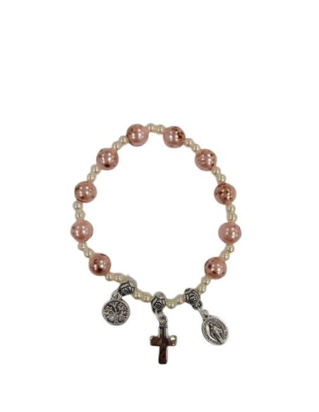 Brazalete Simil Perlas Milagrosa+Arbol+Cruz