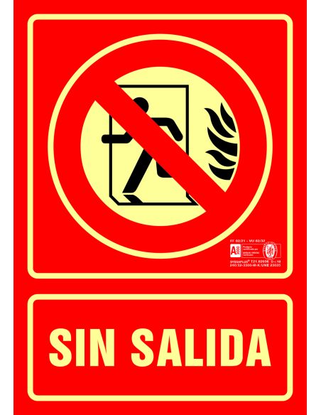 Pictograma Syssa Señal De No Hay Salida En Pvc Fotoluminiscente 210X297 Mm