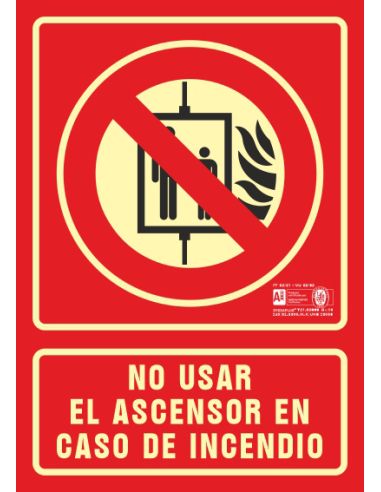 Pictograma Syssa Señal De No Utilizar En Caso De Incendio En Pvc Fotoluminiscente 210X297 Mm