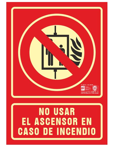 Pictograma Syssa Señal De No Utilizar En Caso De Incendio En Pvc Fotoluminiscente 210X297 Mm