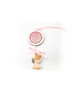 Medalla Cuna Madera Guarda Oracion Rosa