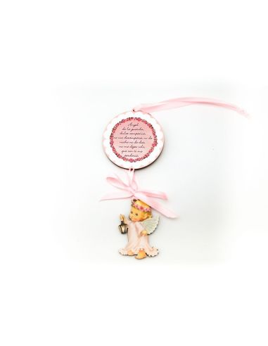 Medalla Cuna Madera Guarda Oracion Rosa