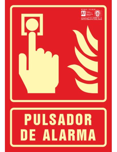 Pictograma Syssa Señal De Pulsador De Alarma En Pvc Fotoluminiscente 210X297 Mm