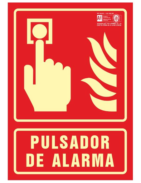 Pictograma Syssa Señal De Pulsador De Alarma En Pvc Fotoluminiscente 210X297 Mm