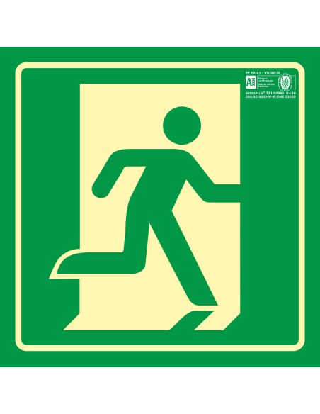 Pictograma Syssa Señal De Salida De Emergencia Derecha En Pvc Fotoluminiscente 224X224 Mm